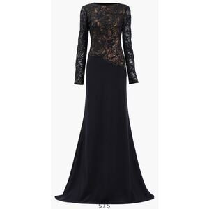 TADASHI SHOJI Evening Gown Dress Black Velvet Nude Lace Sequins Size 22Q
